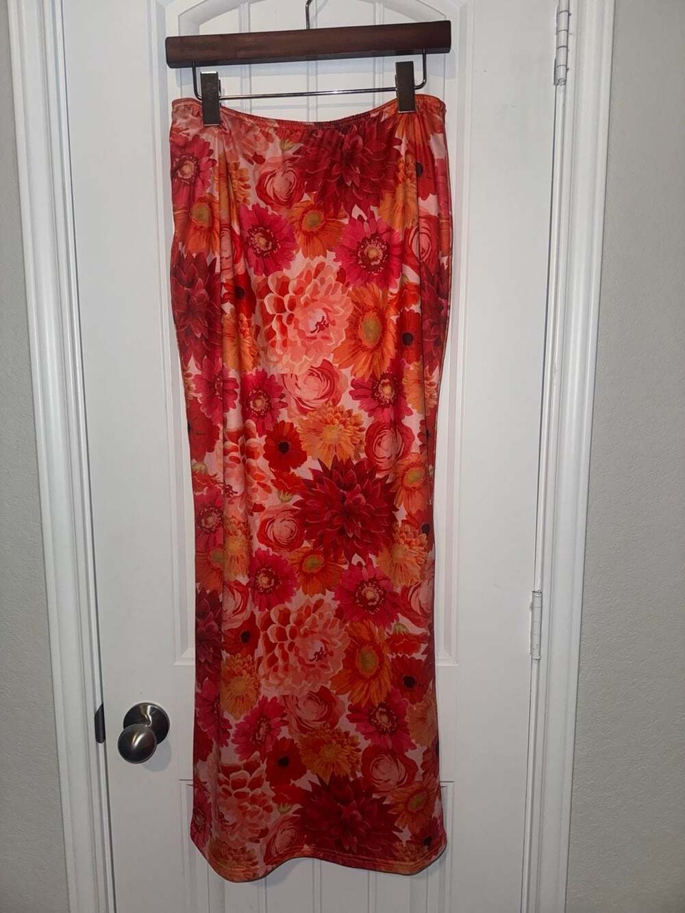 MORE TO COME Floral Maxi Skirt in Sunset Orange festival dopamine